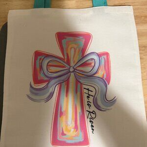 NEW - Cute Canvas Tote - Cross w/He Is Risen